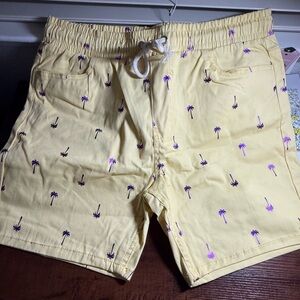 Drill Co. Yellow Palm Tree Print Men Shorts -size L *NEW